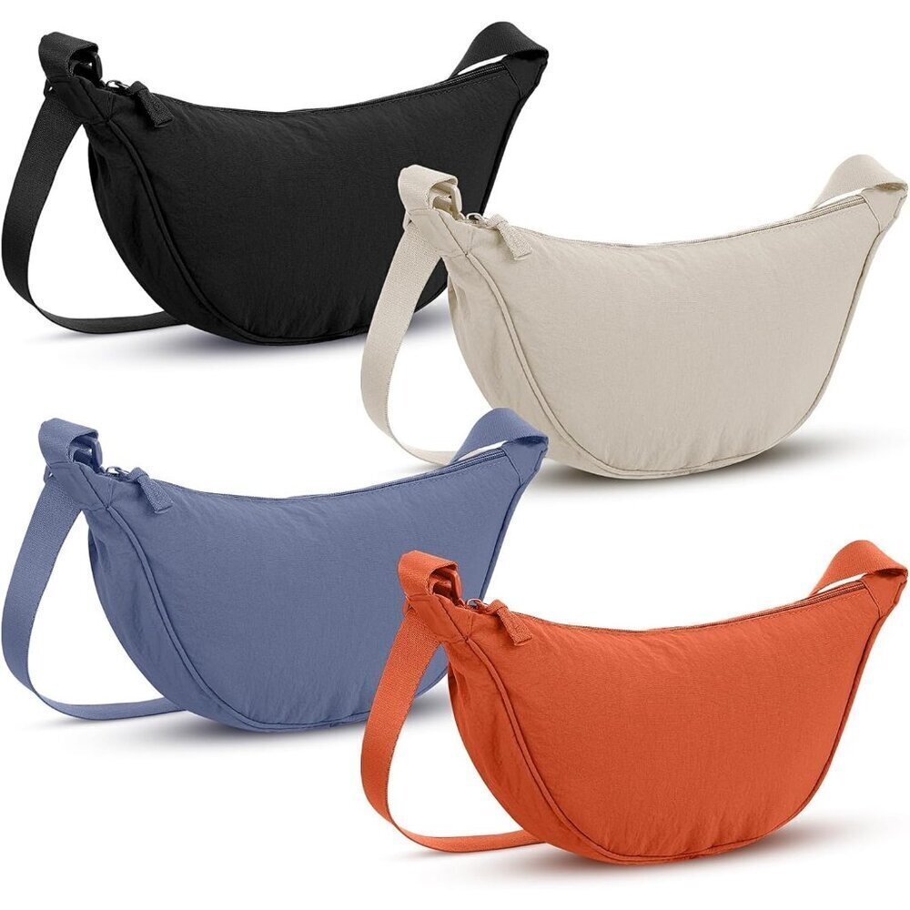 4Pcs Nylon Crescent Crossbody Purses Bags for Women Men Half Moon Shoulder Trave
